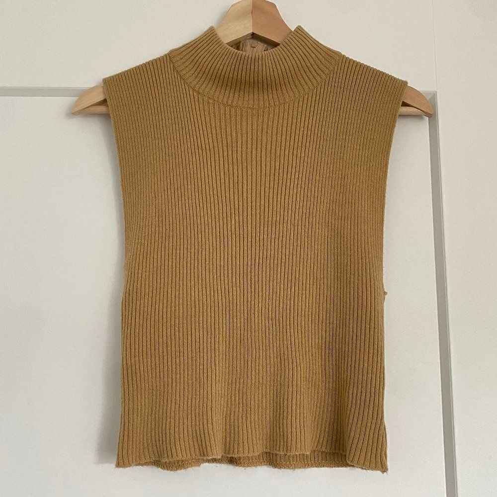 Camel Cowl Sleeveless Textured Academia Mid Cropped Tank Top  Shirt